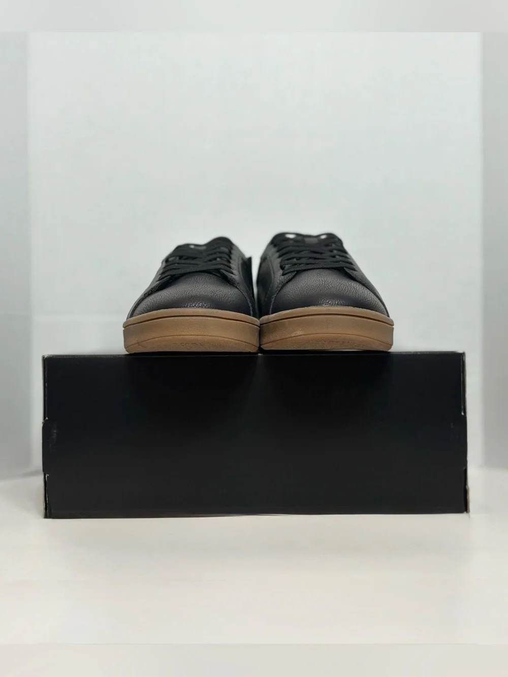 U.S. Polo Assn. Black Leather Sneakers with Brown Sole and White Heel
